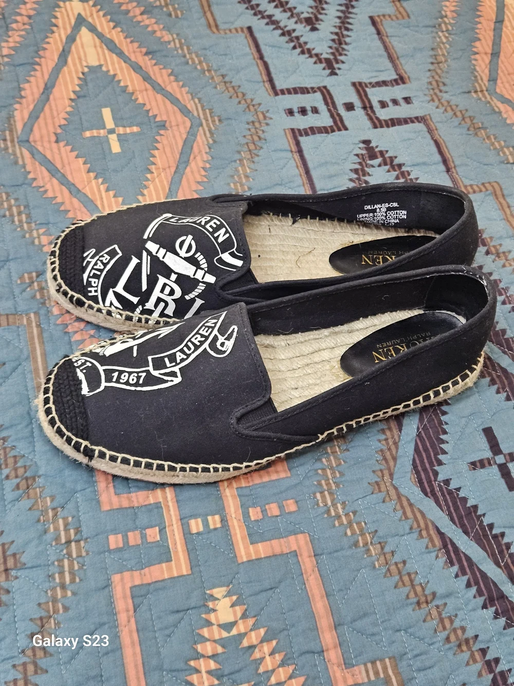 Lauren‎ Ralph Lauren Black Canvas Espadrille Slip-On with White Crest